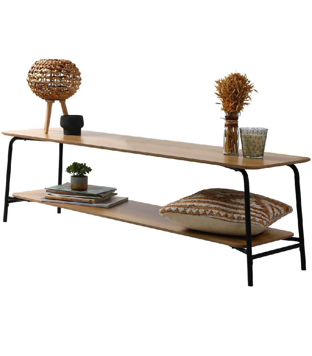 Wadiga Meuble De Télévision 2 Niveaux Bois Et Métal Noir 150x40x43.5cm