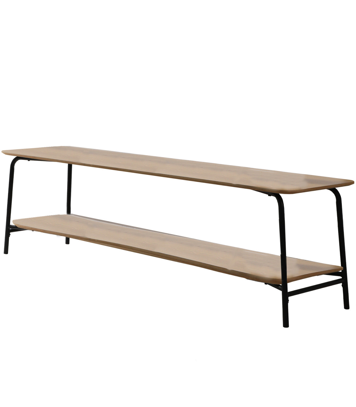 wadiga Meuble de télévision 2 niveaux bois et métal noir 150x40x43.5cm