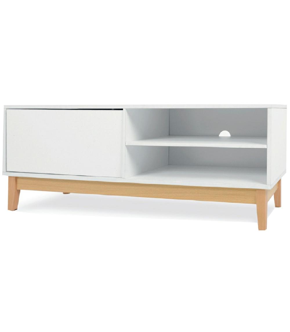 wadiga Meuble de télévision bois et blanc 120x39x45cm