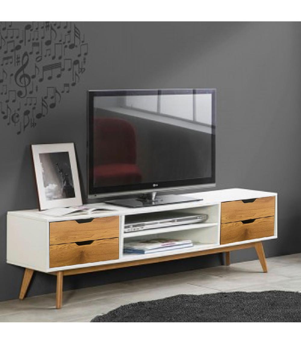 Wadiga Meuble De Télévision Bois Et Blanc 140x40x52cm