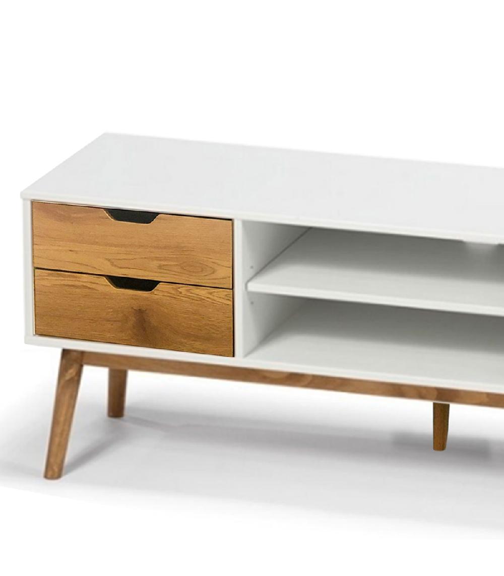 Wadiga Meuble De Télévision Bois Et Blanc 140x40x52cm