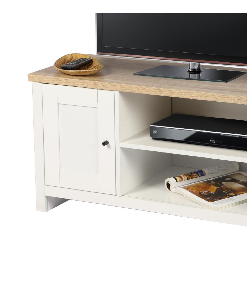 Wadiga Meuble De Télévision Bois Et Blanc 2 étagères Et 1 Porte - 95x40x49cm