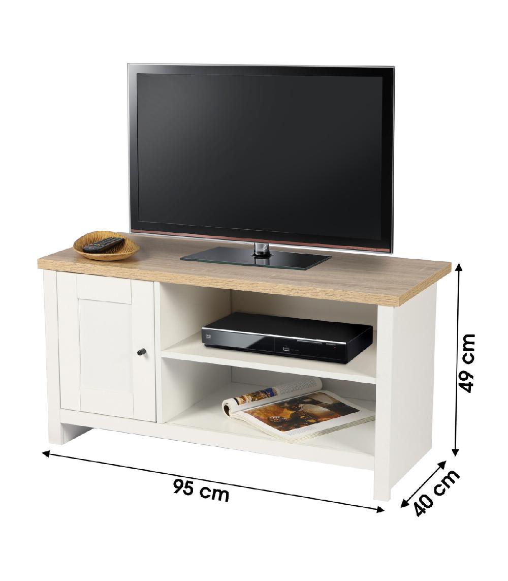 Wadiga Meuble De Télévision Bois Et Blanc 2 étagères Et 1 Porte - 95x40x49cm