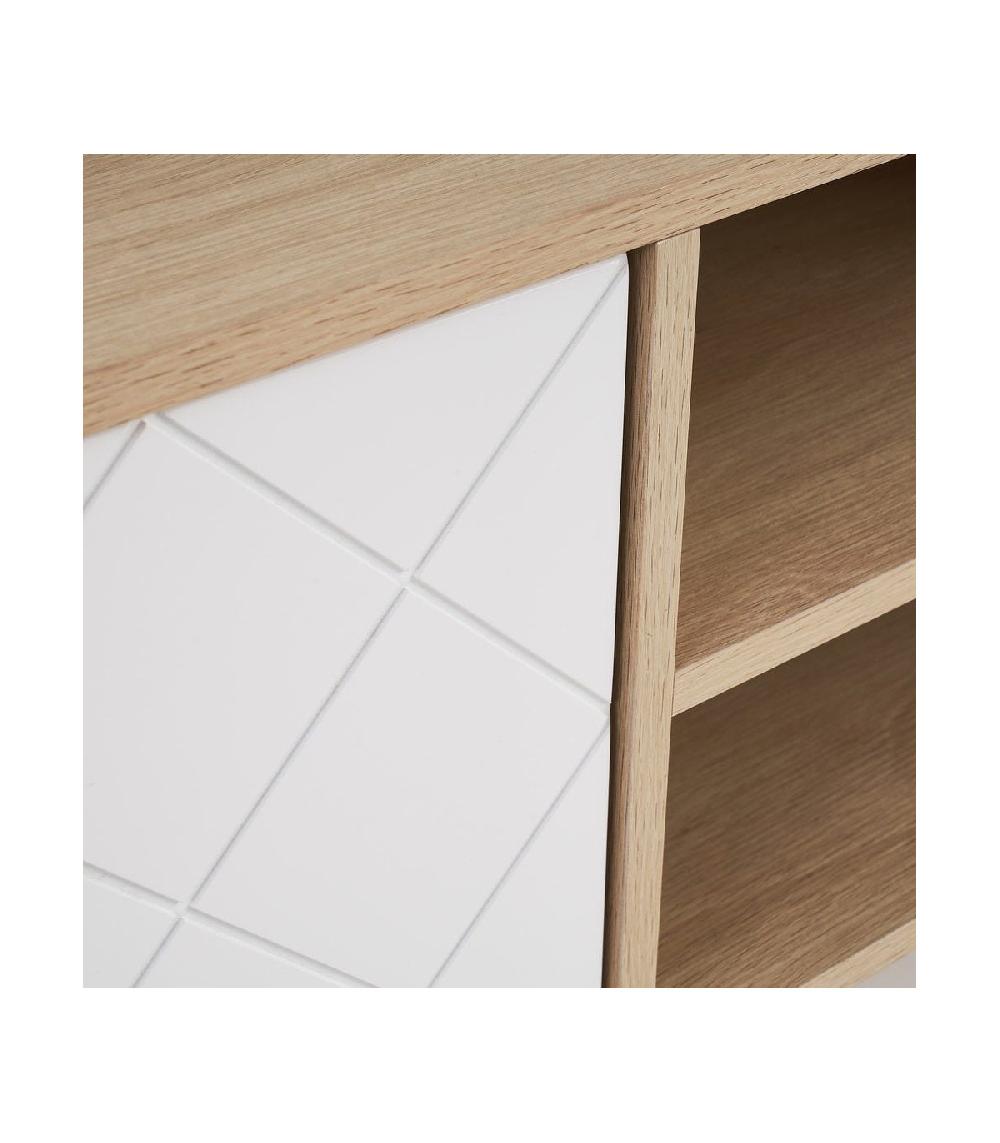 Wadiga Meuble De Télévision Bois Et Blanc 2 Portes Losanges - 110x39x48.5cm