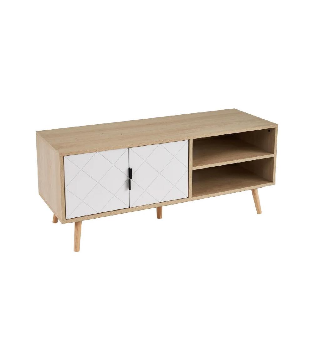 wadiga Meuble de télévision bois et blanc 2 portes Losanges - 110x39x48.5cm