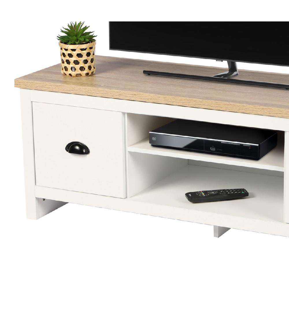 Wadiga Meuble De Télévision Bois Et Blanc 2 Tiroirs - 120x39.5x42.5cm