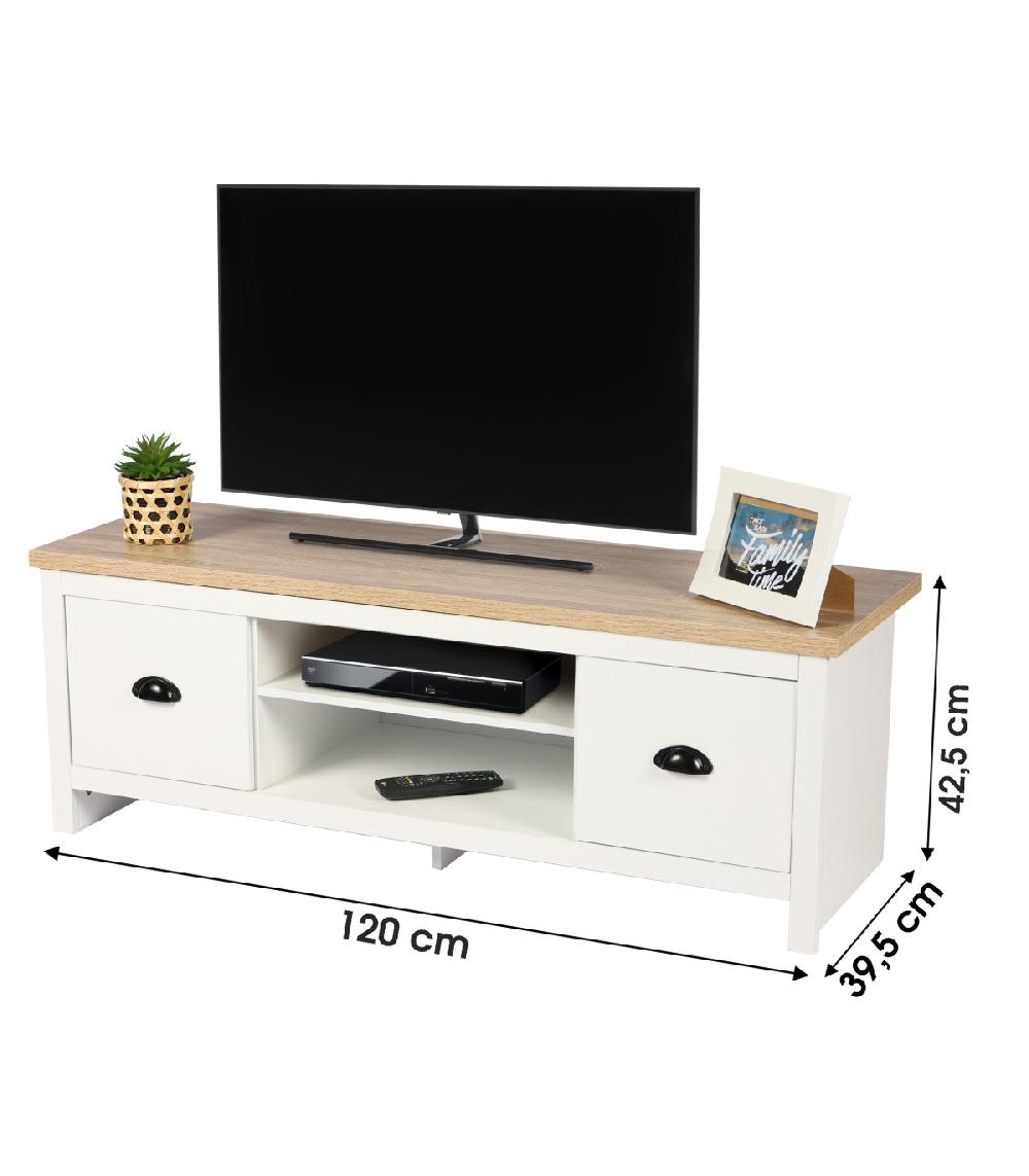 Wadiga Meuble De Télévision Bois Et Blanc 2 Tiroirs - 120x39.5x42.5cm