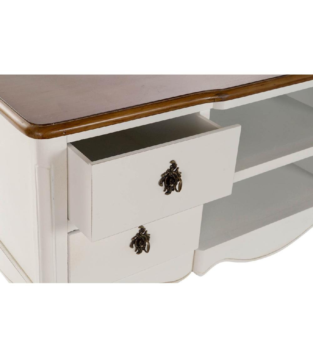 Wadiga Meuble De Télévision Bois Et Blanc Classique - 120x48x60cm