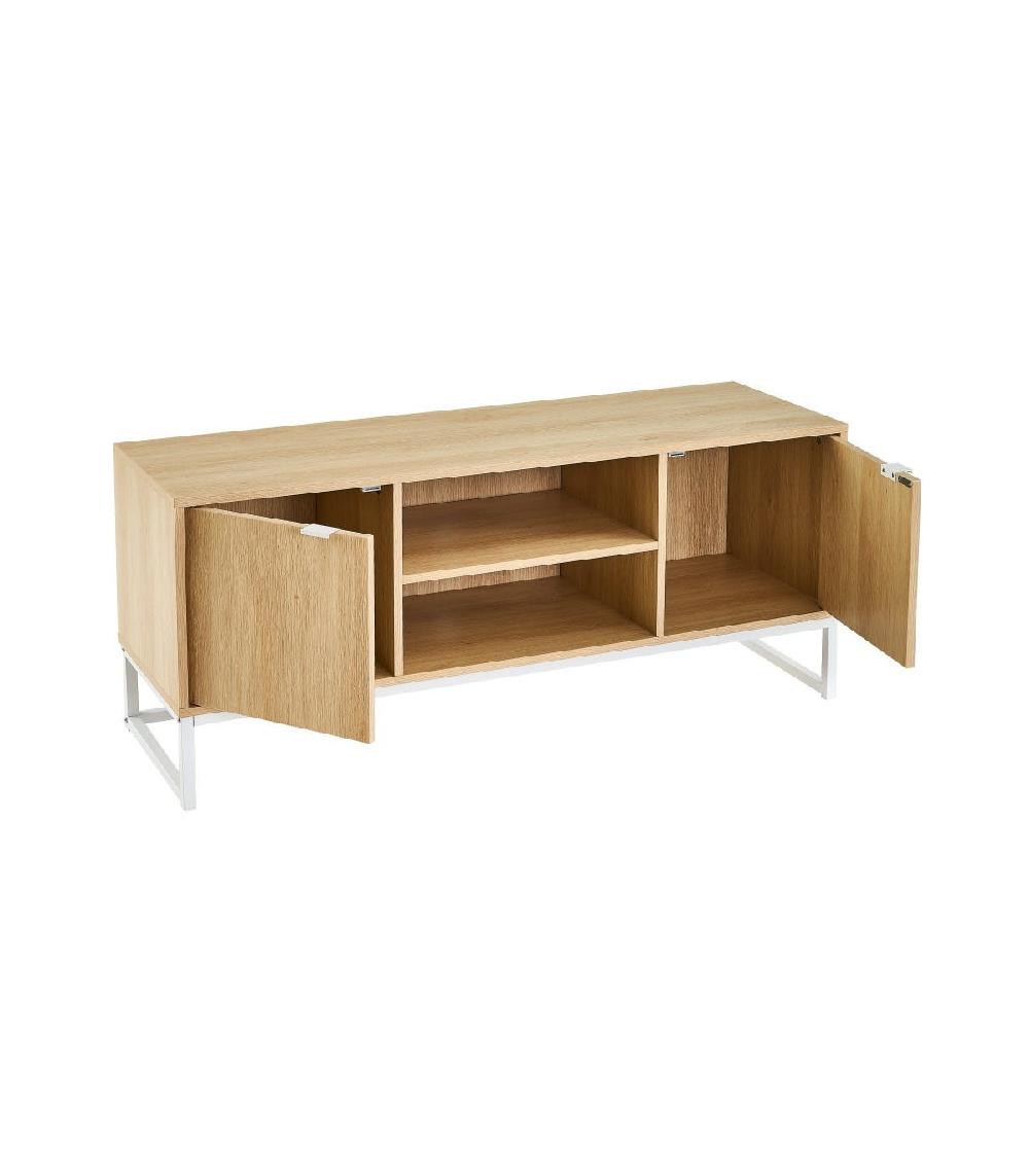 Wadiga Meuble De Télévision Bois Et Métal Blanc 2 Portes - 120x39x52.5cm