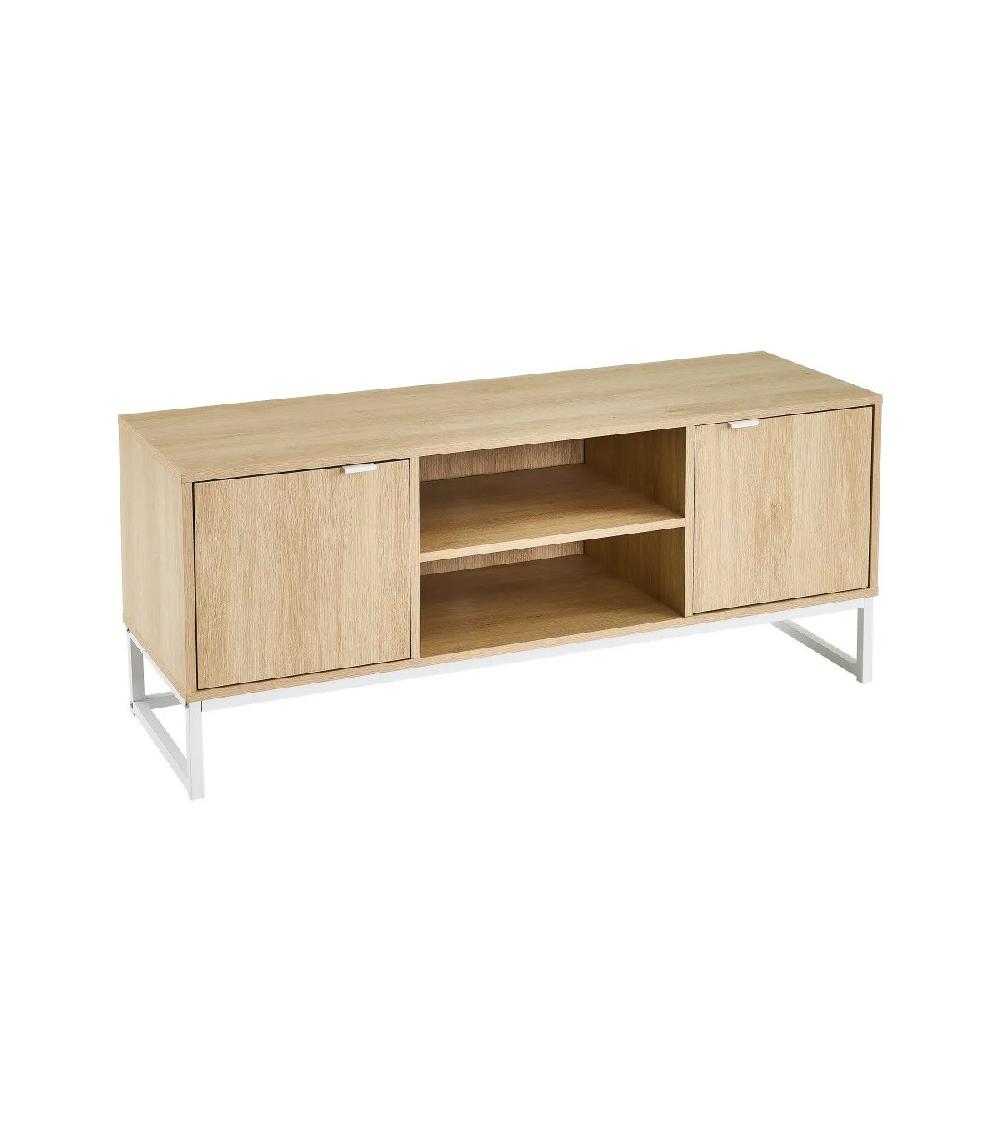 wadiga Meuble de télévision bois et métal blanc 2 portes - 120x39x52.5cm