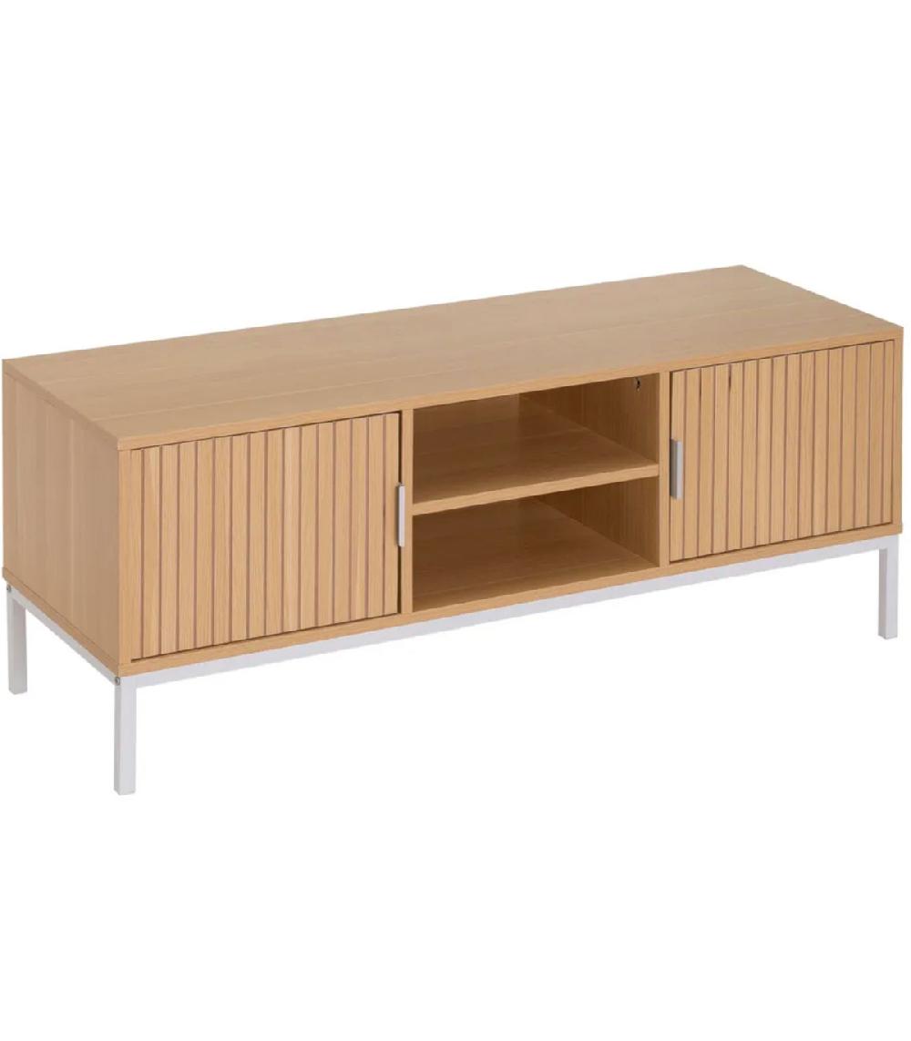 wadiga Meuble de télévision bois et métal blanc 2 portes 120x40x45cm