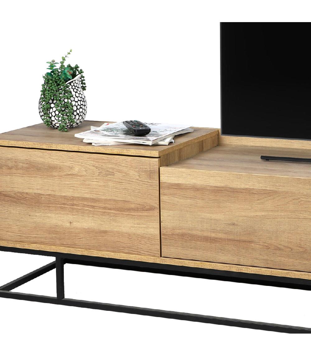 Wadiga Meuble De Télévision Bois Et Métal Noir 1 Tiroir Et 1 Porte 160x40x45cm