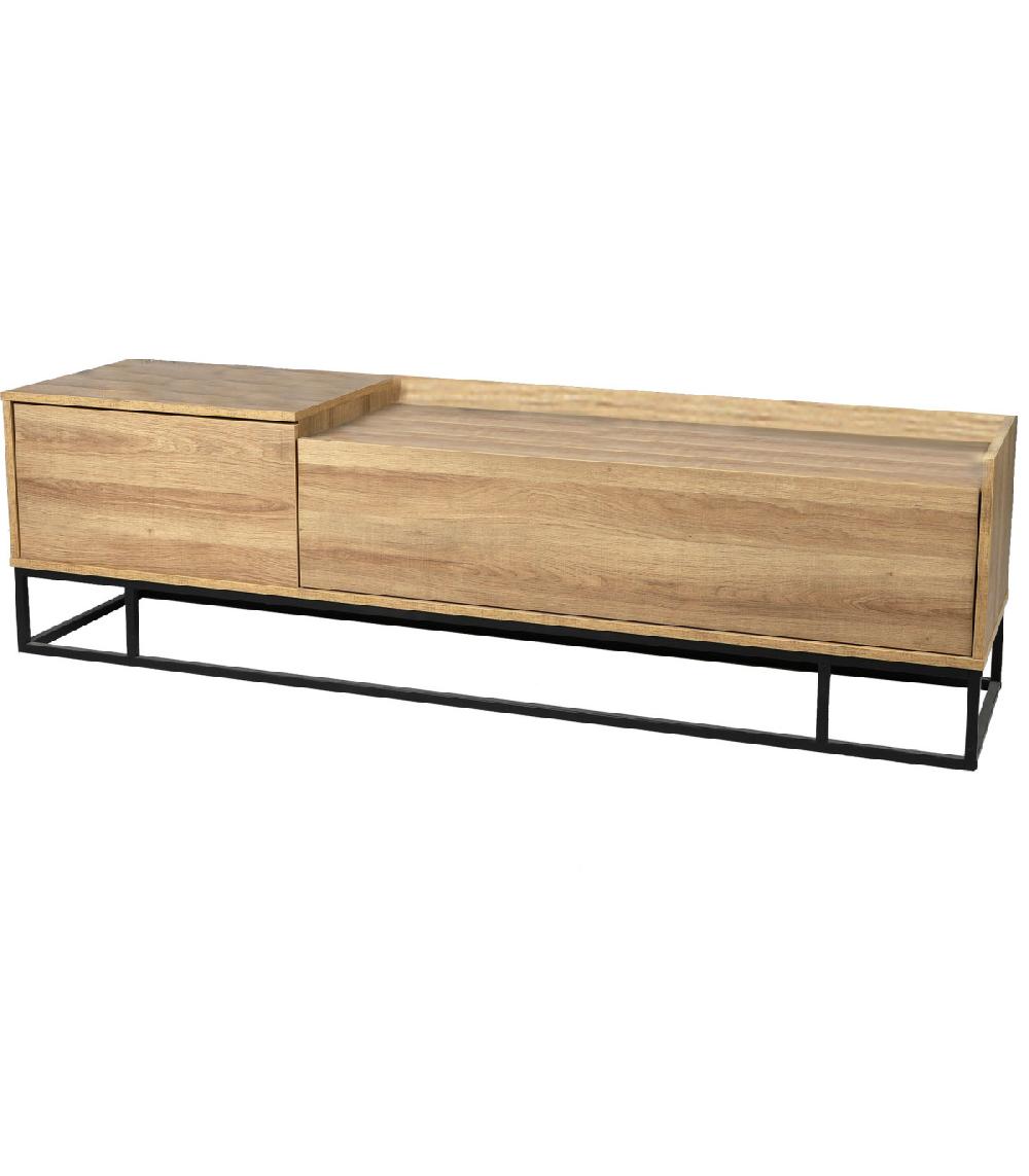 wadiga Meuble de télévision bois et métal noir 1 tiroir et 1 porte 160x40x45cm