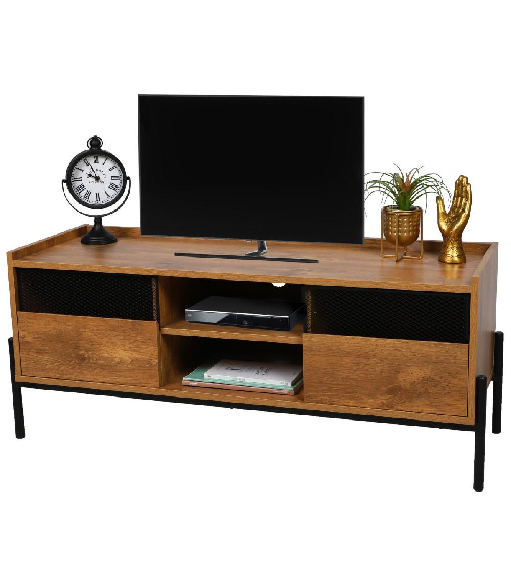 Wadiga Meuble De Télévision Bois Et Métal Noir 115x39x47cm