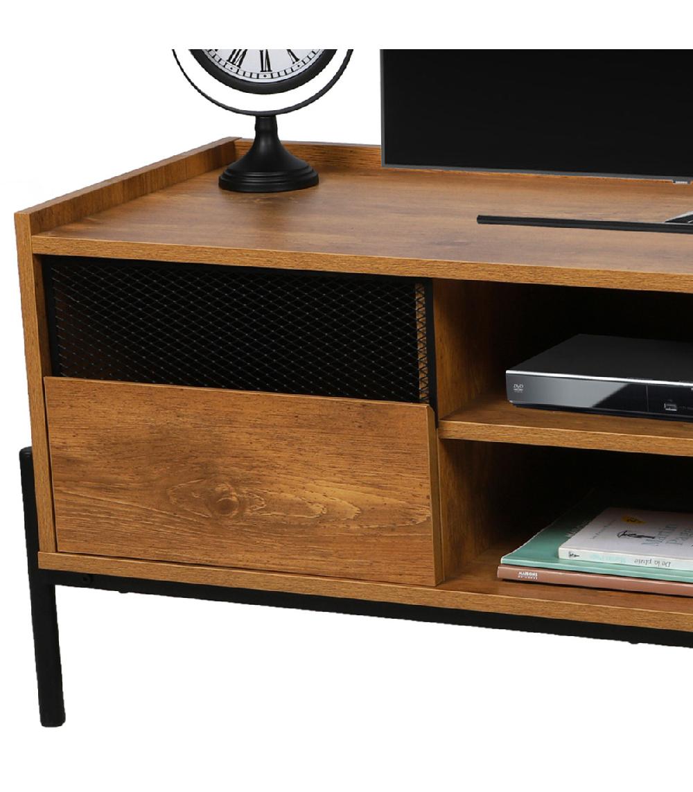 Wadiga Meuble De Télévision Bois Et Métal Noir 115x39x47cm