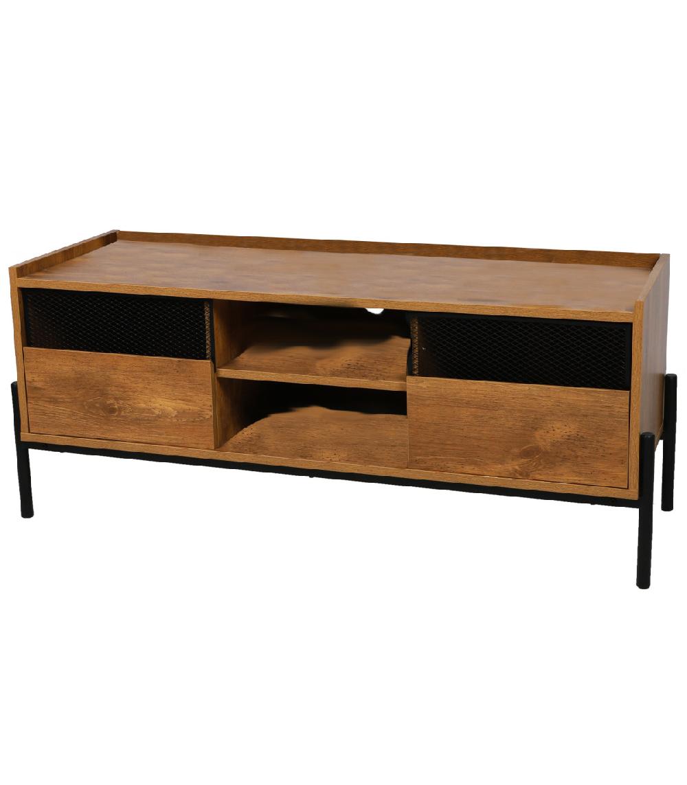wadiga Meuble de télévision bois et métal noir 115x39x47cm