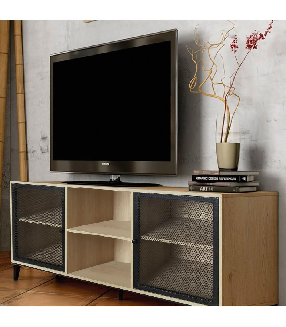 Wadiga Meuble De Télévision Bois Et Métal Noir 150x40x60cm