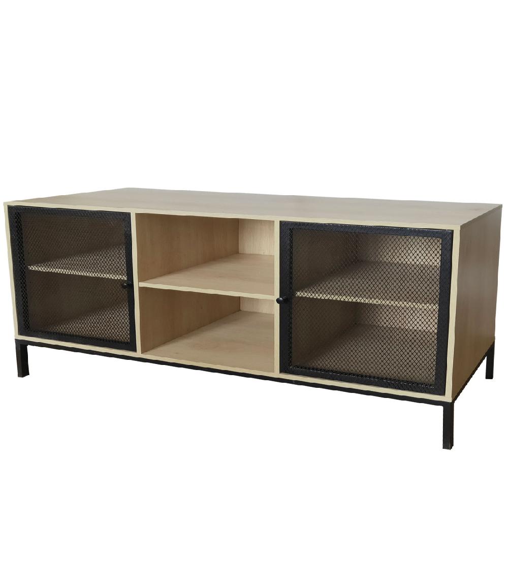 wadiga Meuble de télévision bois et métal noir 150x40x60cm