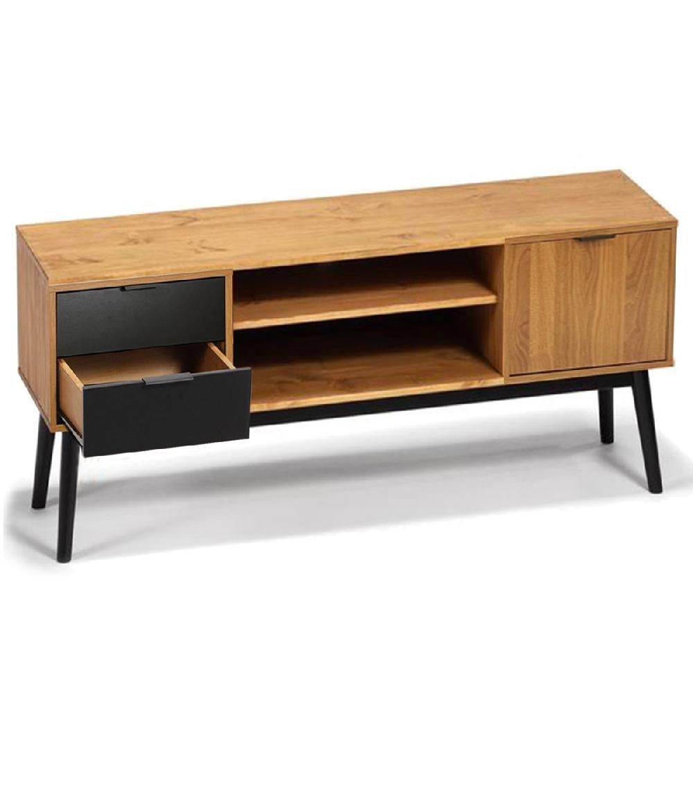 Wadiga Meuble De Télévision Bois Et Noir 140x37x52cm