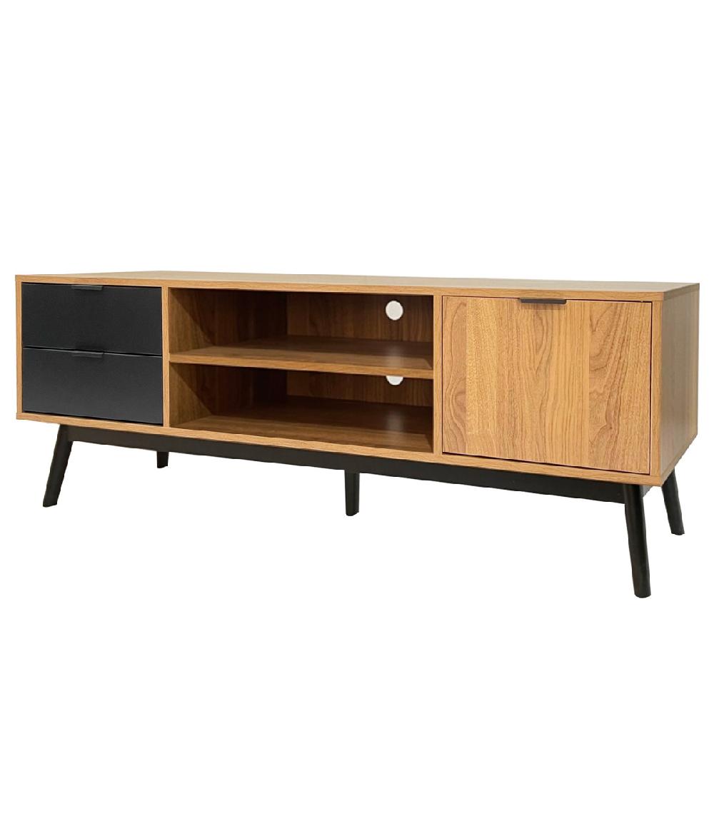 wadiga Meuble de télévision bois et noir 140x37x52cm