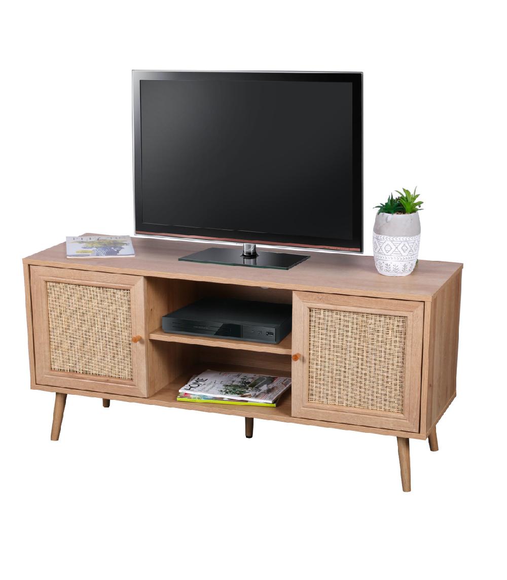 Wadiga Meuble De Télévision Bois Et Rotin - 120x39x56.5cm