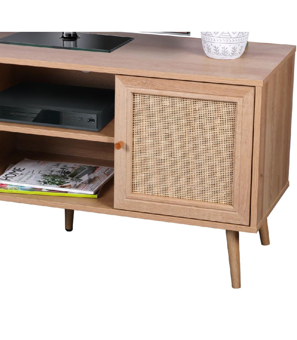 Wadiga Meuble De Télévision Bois Et Rotin - 120x39x56.5cm