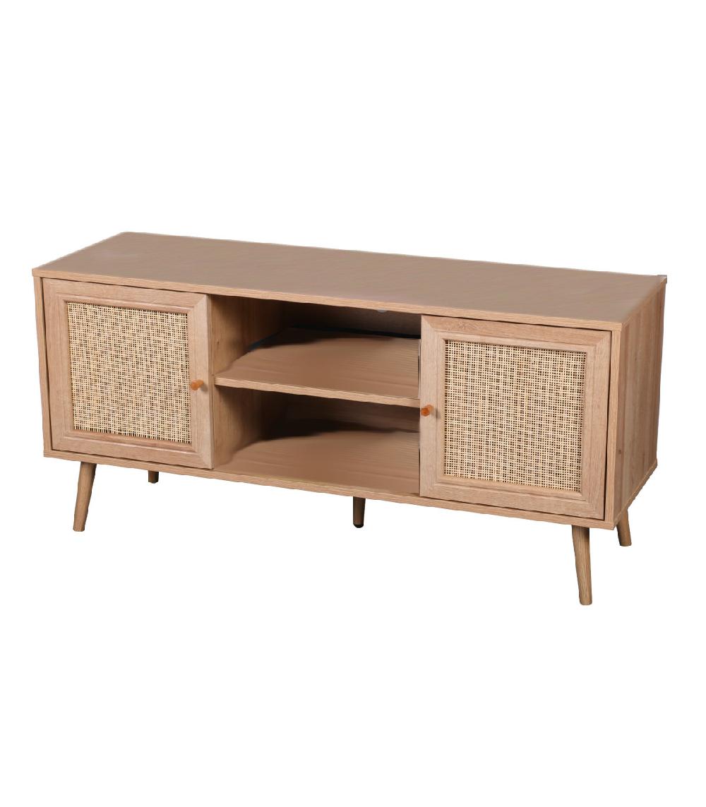 wadiga Meuble de télévision bois et rotin - 120x39x56.5cm