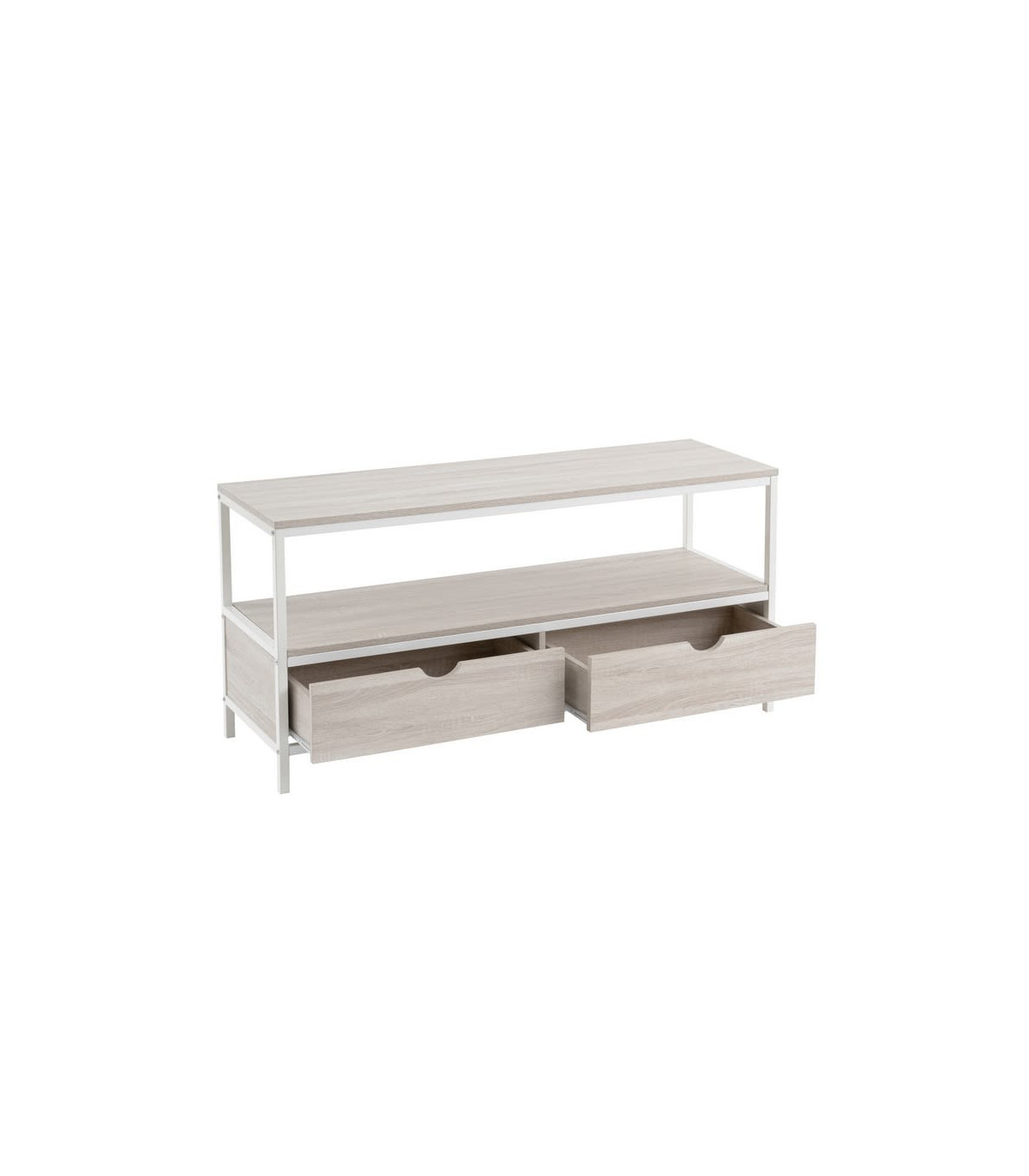 Wadiga Meuble De Télévision Bois MDF Et Métal Blanc 2 Tiroirs