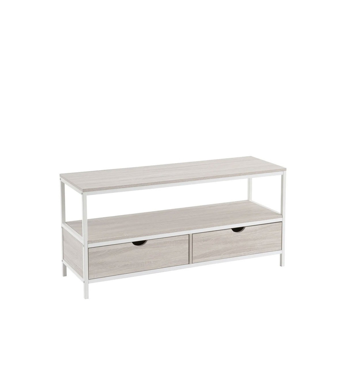 wadiga Meuble de Télévision Bois MDF et Métal Blanc 2 Tiroirs