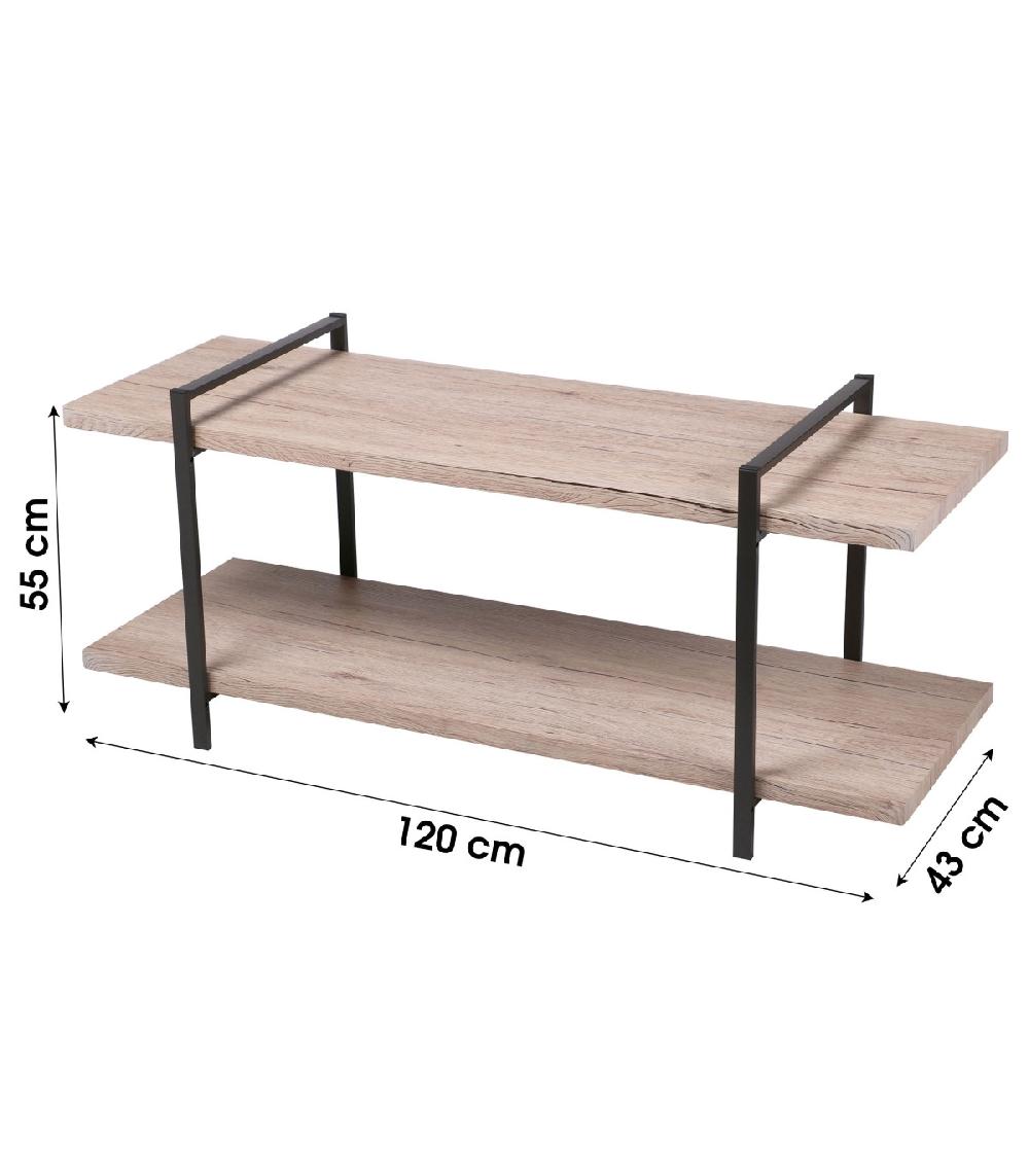 Wadiga Meuble De Télévision Bois MDF Et Métal Noir 2 Étages