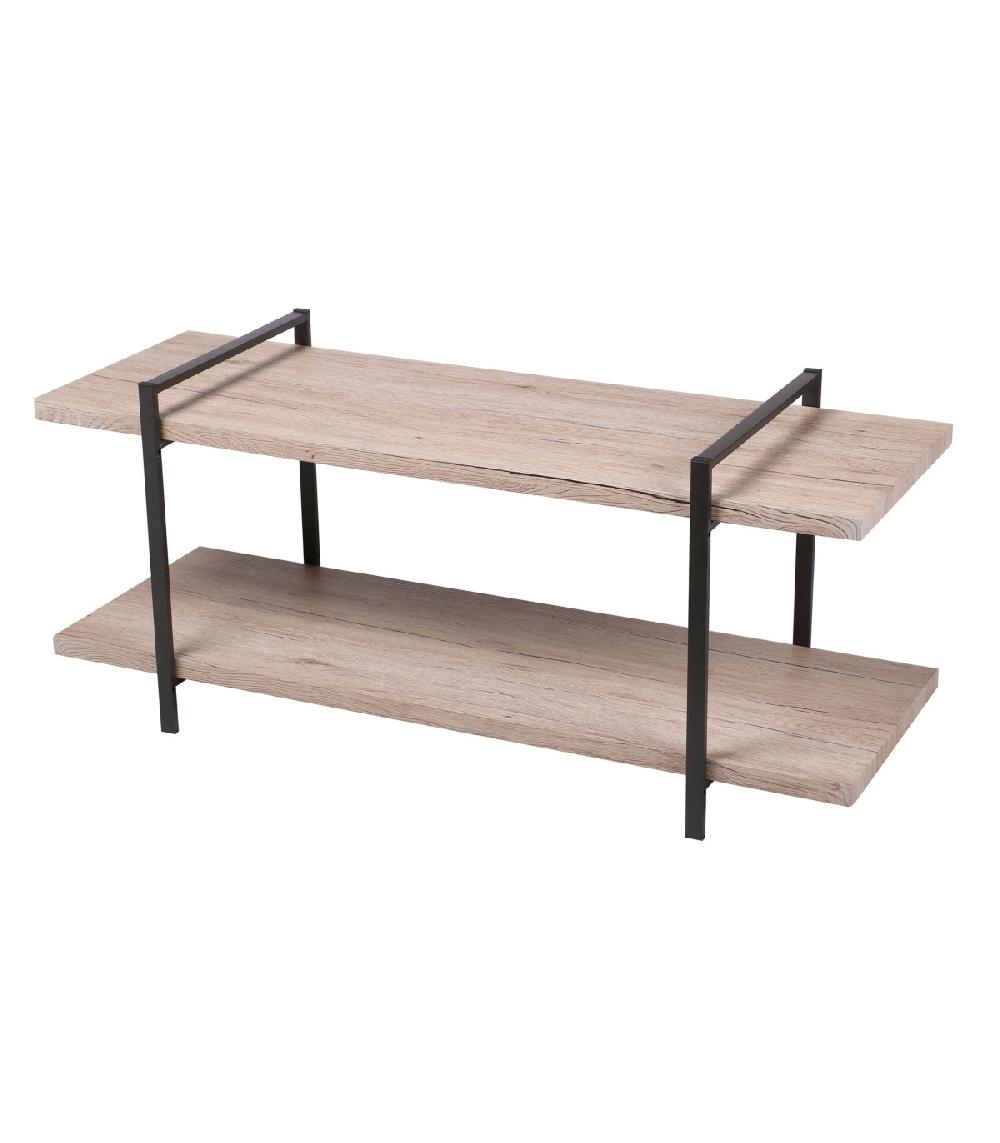 wadiga Meuble de Télévision Bois MDF et Métal Noir 2 Étages