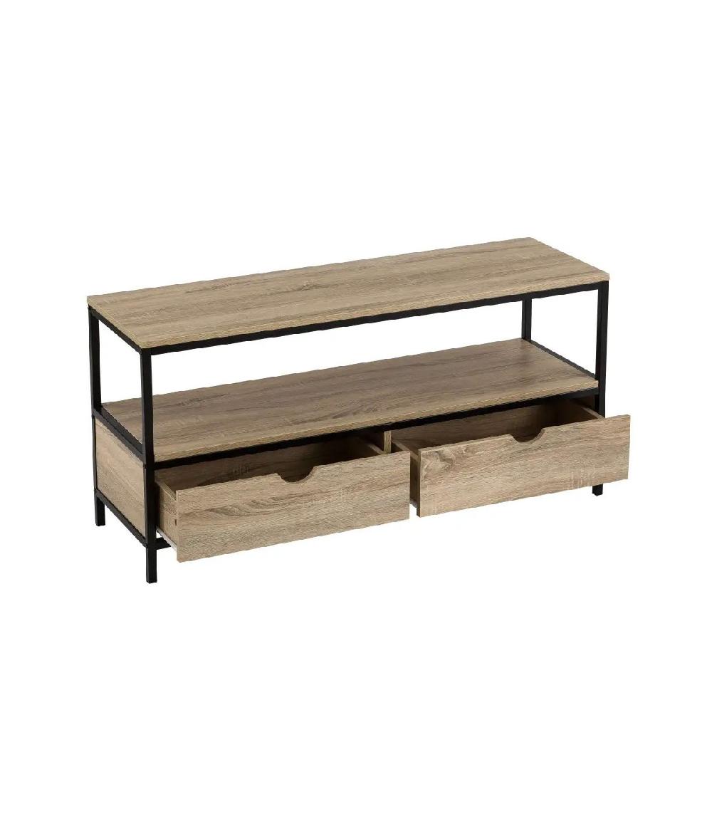 Wadiga Meuble De Télévision Bois MDF Et Métal Noir 2 Tiroirs