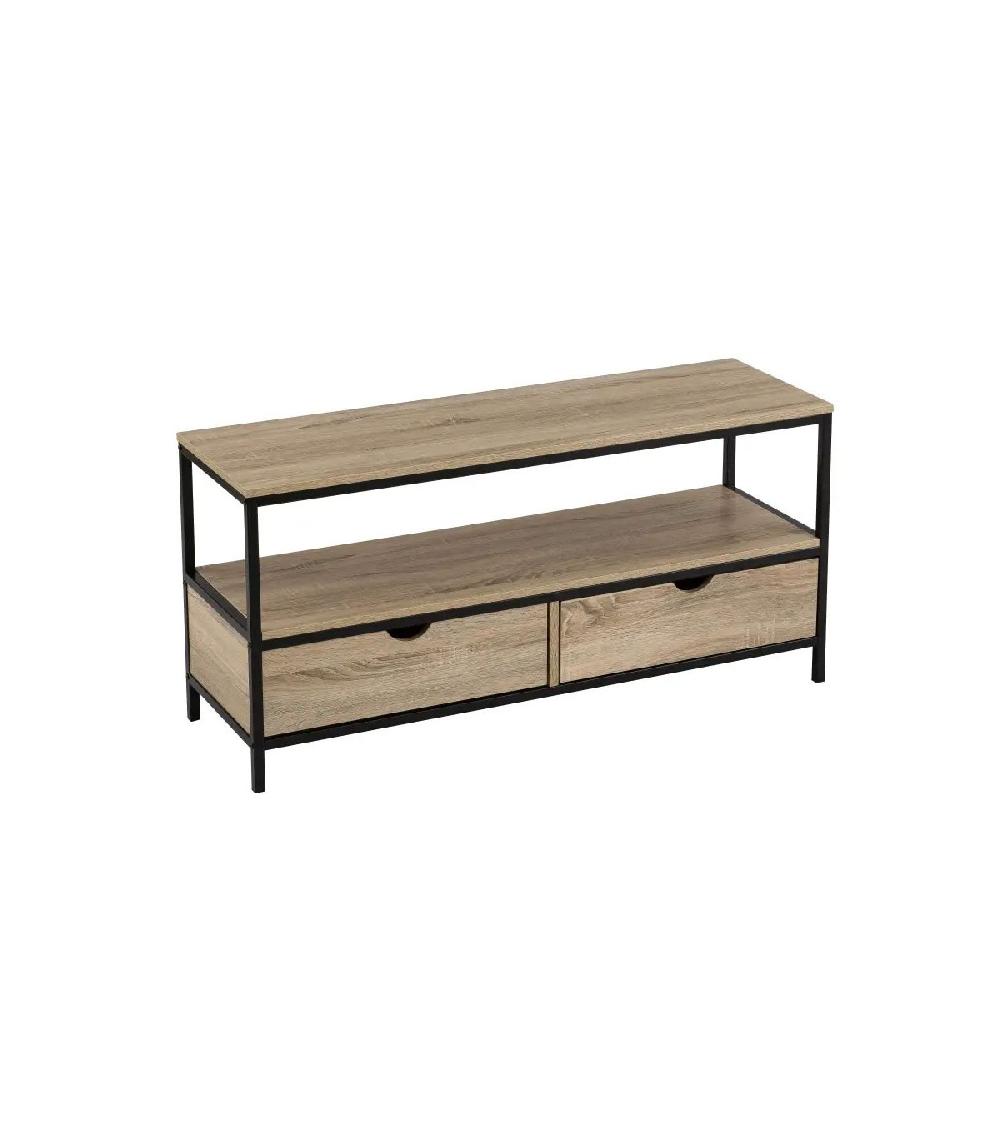 wadiga Meuble de Télévision Bois MDF et Métal Noir 2 Tiroirs