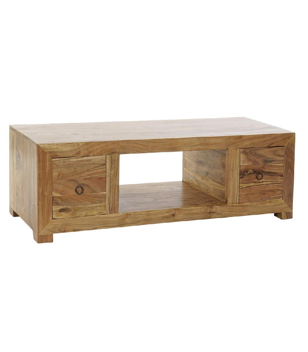 wadiga Meuble de Télévision en Acacia 2 Tiroirs - 120x40x40cm
