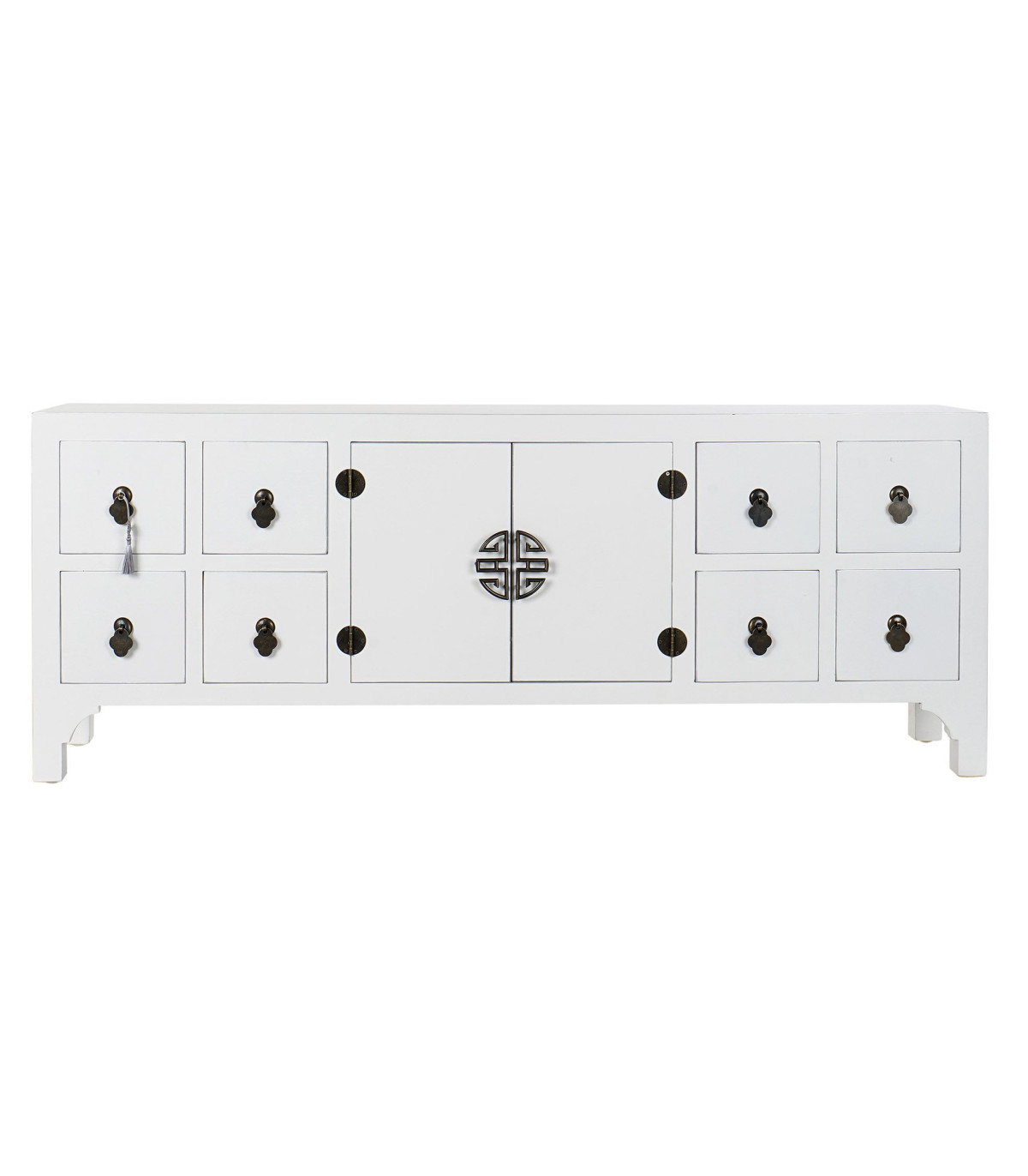 Wadiga Meuble De Télévision En Bois Blanc Style Oriental - 130x24x51cm