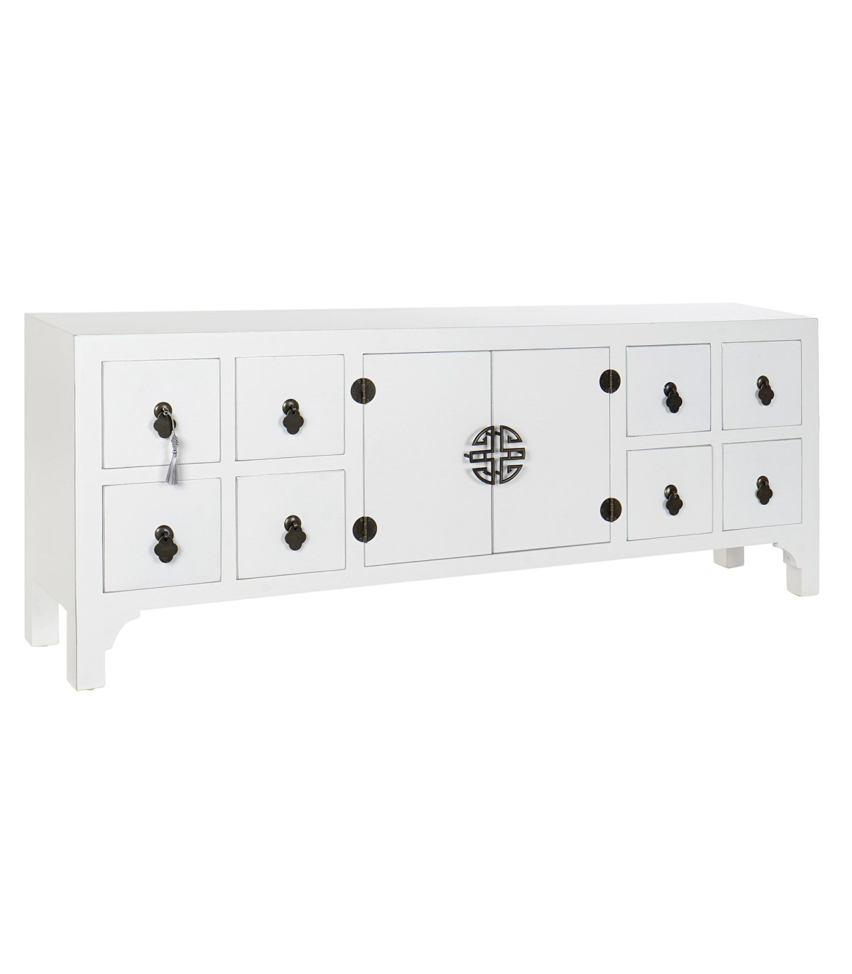 wadiga Meuble de télévision en bois blanc style oriental - 130x24x51cm