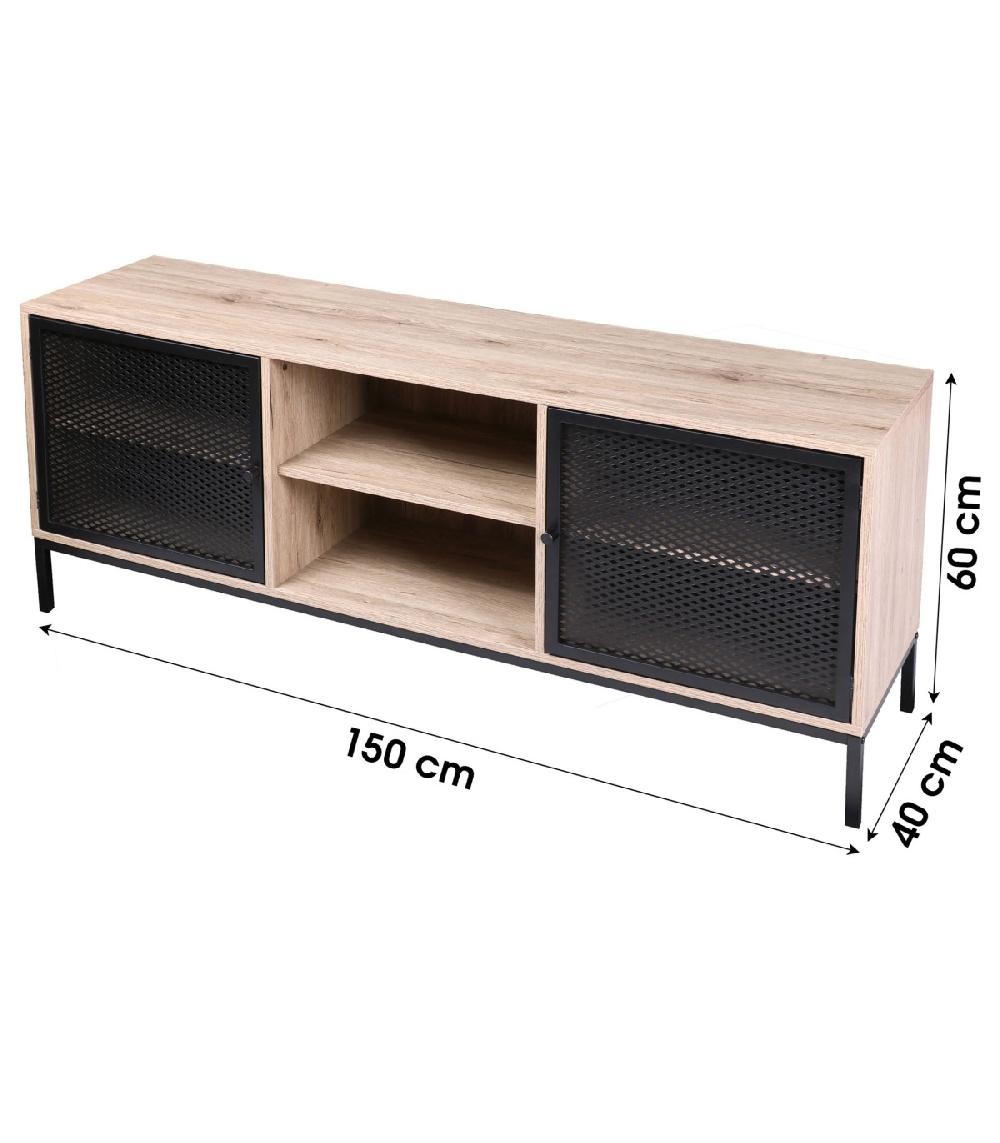 Wadiga Meuble De Télévision En Bois Et Métal Grillagé - 2 Portes
