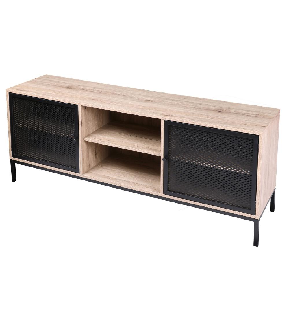 wadiga Meuble de Télévision en Bois et Métal Grillagé - 2 Portes
