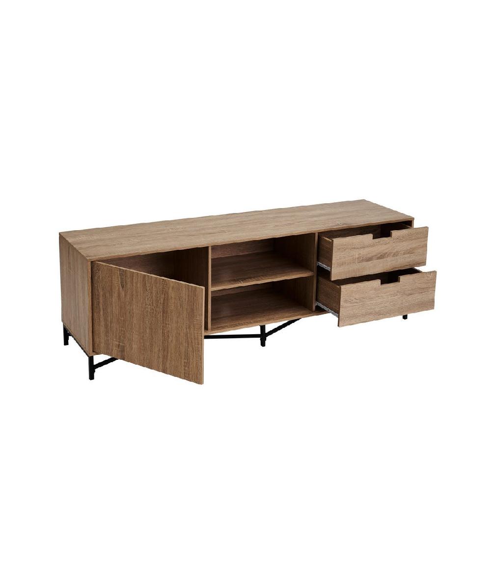 Wadiga Meuble De Télévision En Bois Et Métal Noir - 150x37.5x50cm