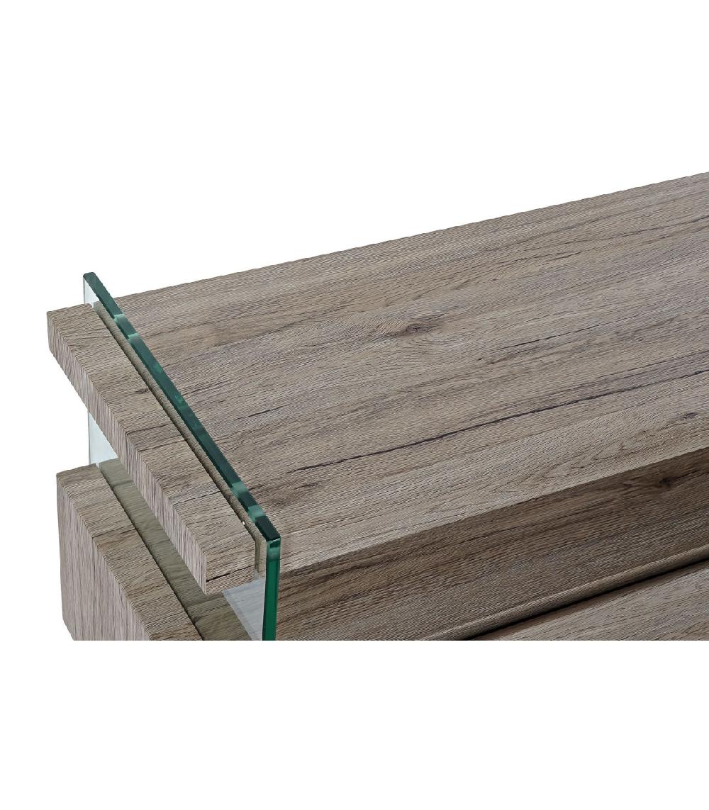 Wadiga Meuble De Télévision En Bois Et Verre Trempé - 140x40x47cm