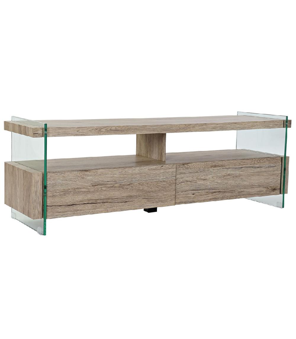 wadiga Meuble de télévision en bois et verre trempé - 140x40x47cm