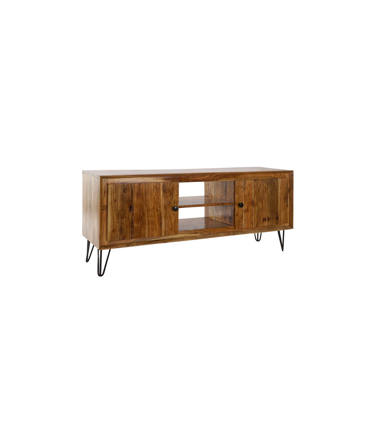 Wadiga Meuble De Télévision En Bois Massif D'acacia Et Métal Noir - 145x42x61cm