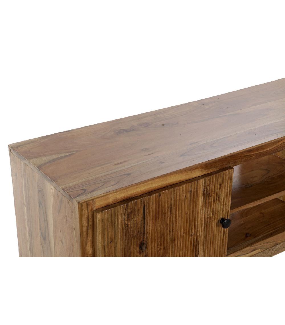 Wadiga Meuble De Télévision En Bois Massif D'acacia Et Métal Noir - 145x42x61cm