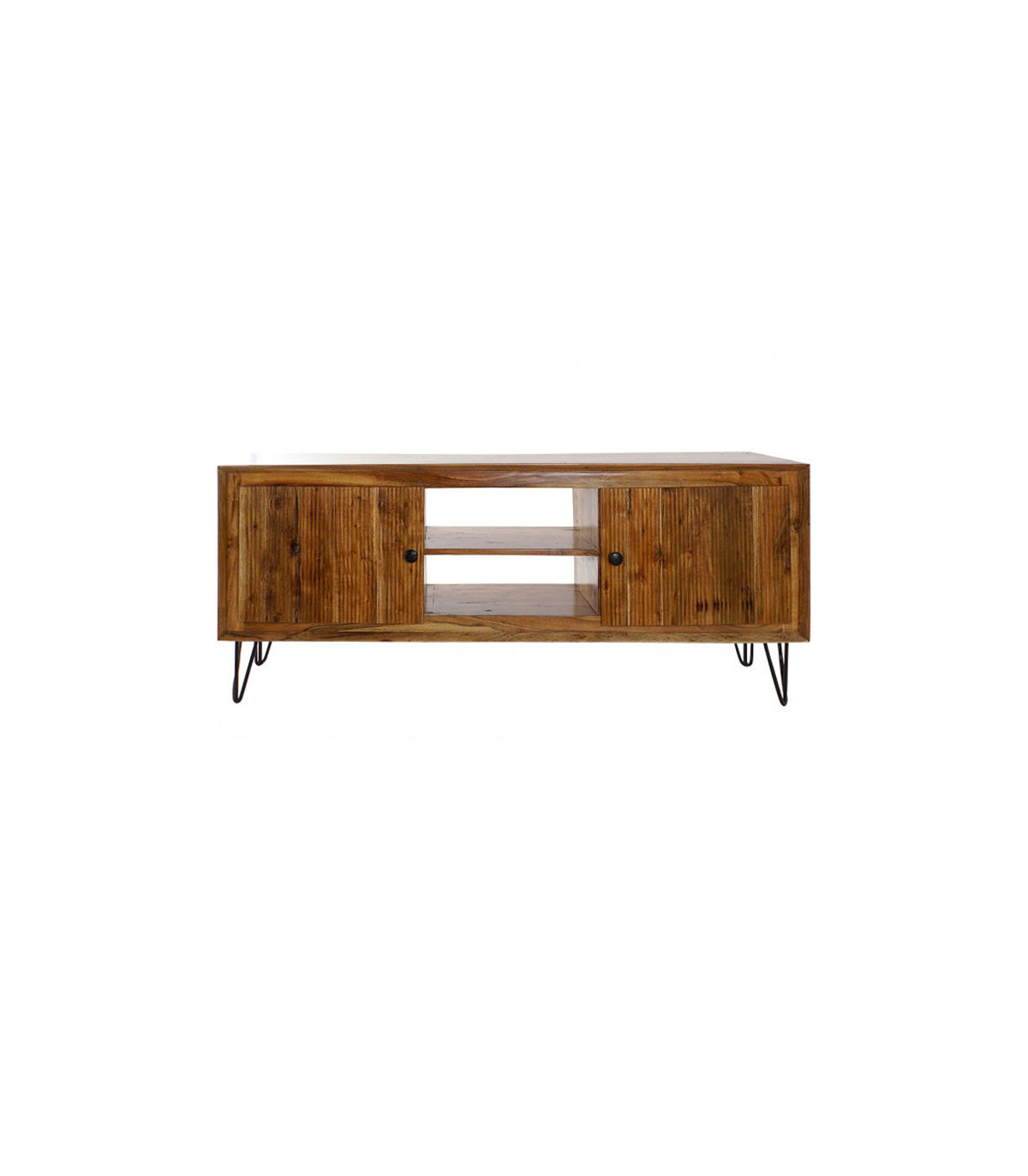 wadiga Meuble de télévision en bois massif d'acacia et métal noir - 145x42x61cm