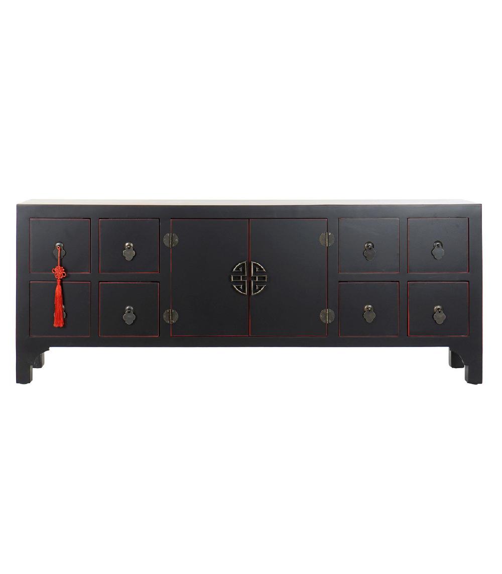 Wadiga Meuble De Télévision En Bois Noir Style Oriental - 130x24x51cm