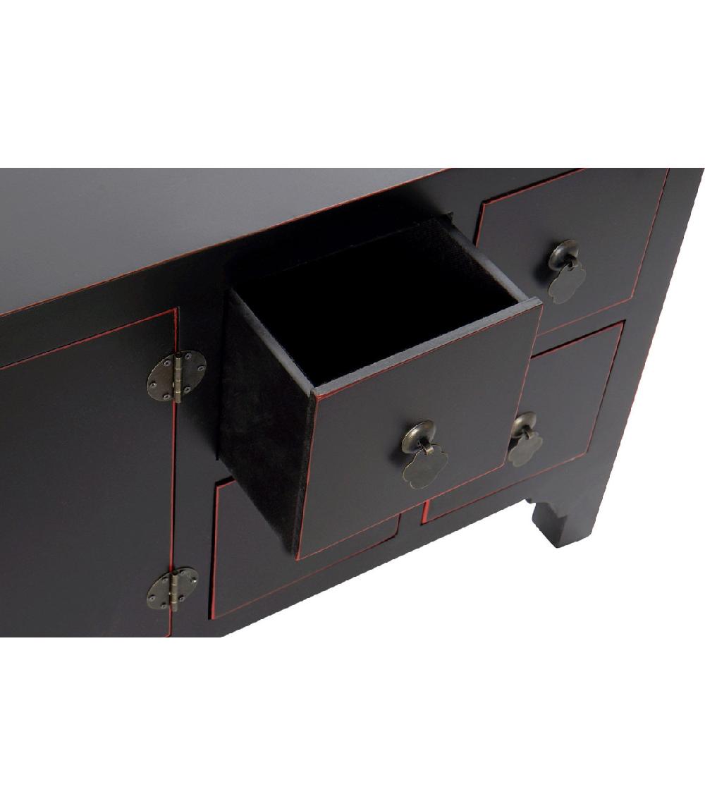 Wadiga Meuble De Télévision En Bois Noir Style Oriental - 130x24x51cm