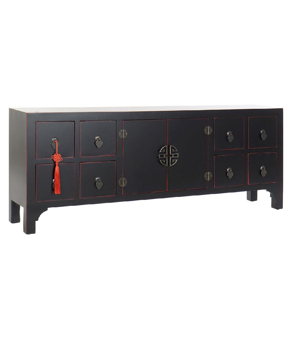 wadiga Meuble de télévision en bois noir style oriental - 130x24x51cm