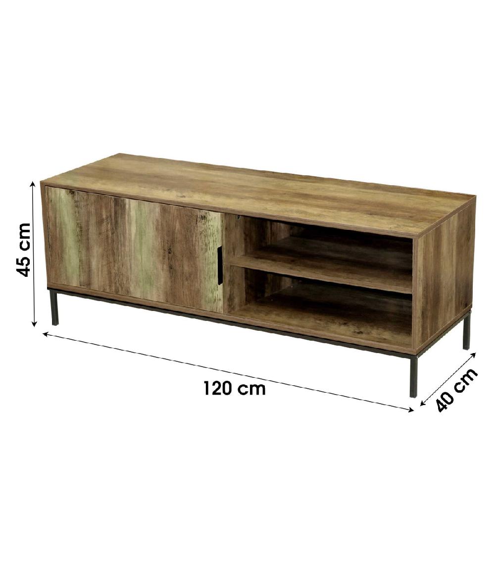 Wadiga Meuble De Télévision Métal Noir Et Bois 1 Placard + 2 Étagères