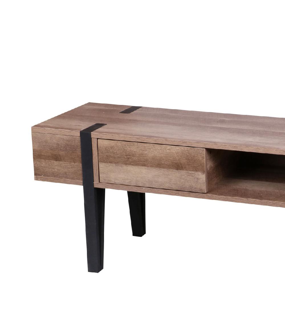 Wadiga Meuble De Télévision Métal Noir Et Bois - 140x40x50cm
