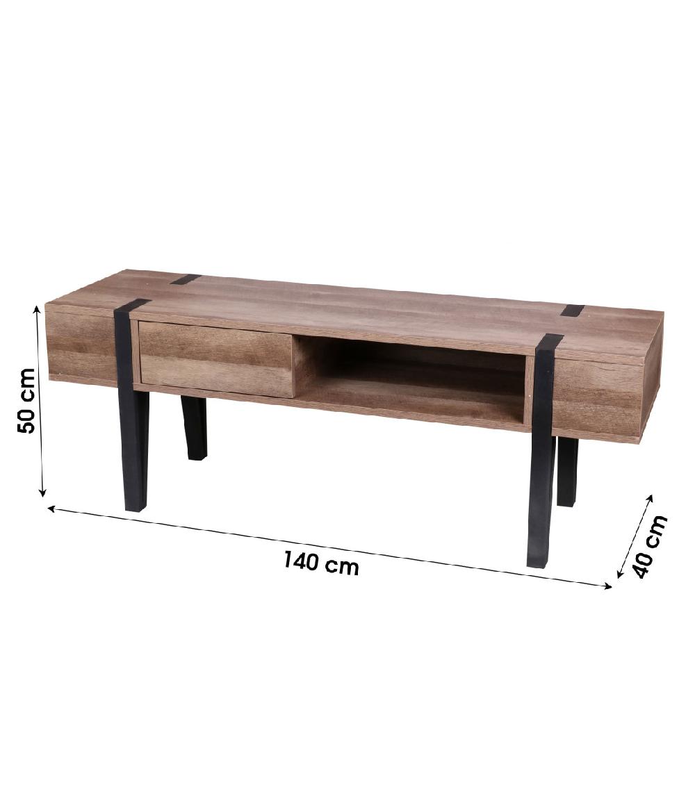 Wadiga Meuble De Télévision Métal Noir Et Bois - 140x40x50cm